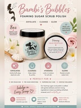 8oz Hand Crafted Foaming Sugar Polish Scrub Assorted Scents Available